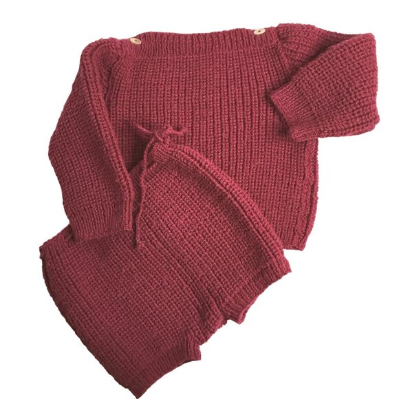 VTG Heirloom Maroon Baby Cotton Knit Set Sweater Shorts Hat Handmade 12-18 M VBC - Picture 11 of 12